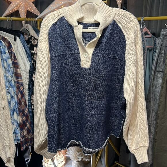 Free People Navy and Cream Knit Top - Picture 6 of 7